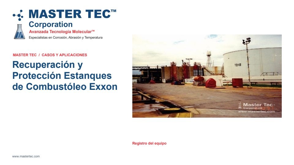 Portada - Recuperación y Protección de Estanques de Combustóleo