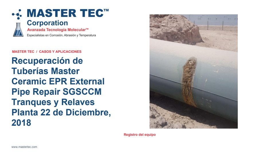 Portada - Recuperación de Tuberías - Agua Salada - Master Ceramic EPR
